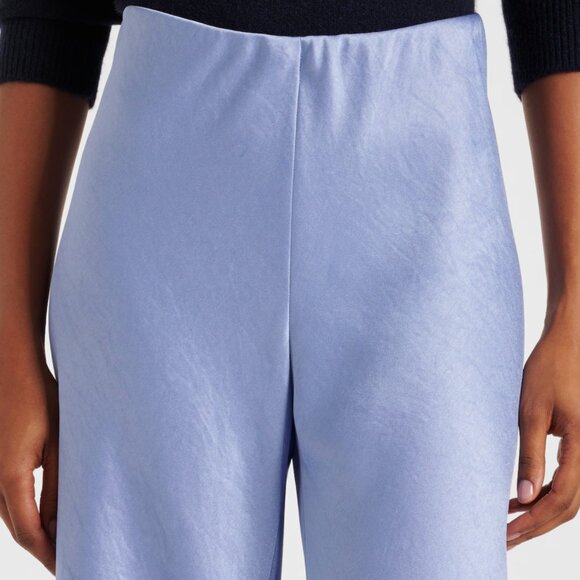 VINCE | US L | High Waist Crush Textured Satin Wide Leg Silky Pants | Iris Blue - Picture 1 of 15